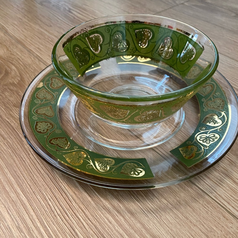 MCM Green & Gold Ivy Leaf Bowl & Plate